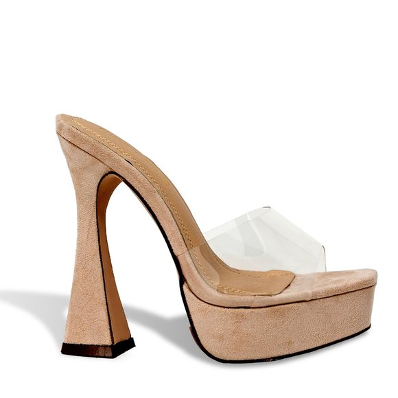 WOMEN'S FLARED BLOCK HEELED PLATFORMS - Picture 1 of 4